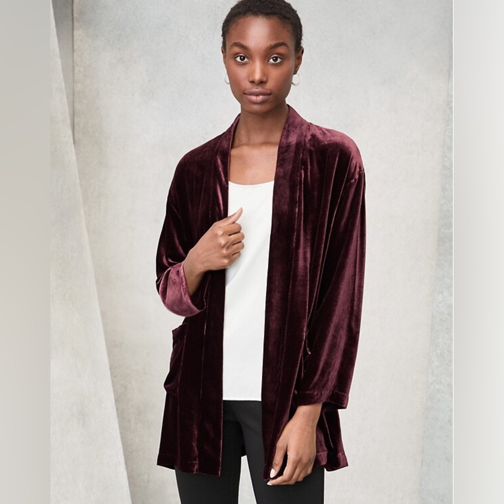 Eileen Fisher Velvet Silk Blend Plum Purple Kimono